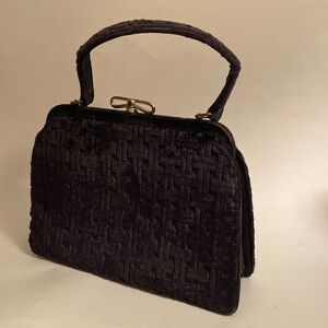VTG Meyers Made in USA Black Velvet Textured Ladies Evening Satchel Handbag